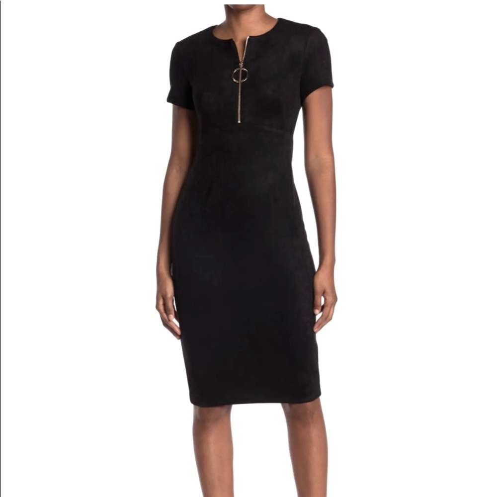 CALVIN KLEIN O-RING Faux Suede Zip Sheath Dress 2021 NWT!!! Size 10